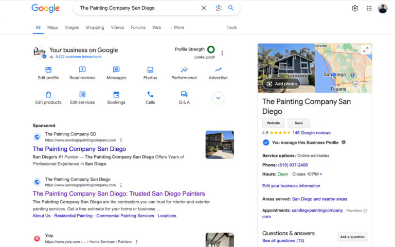 Google business profile optimization and management for painting company client