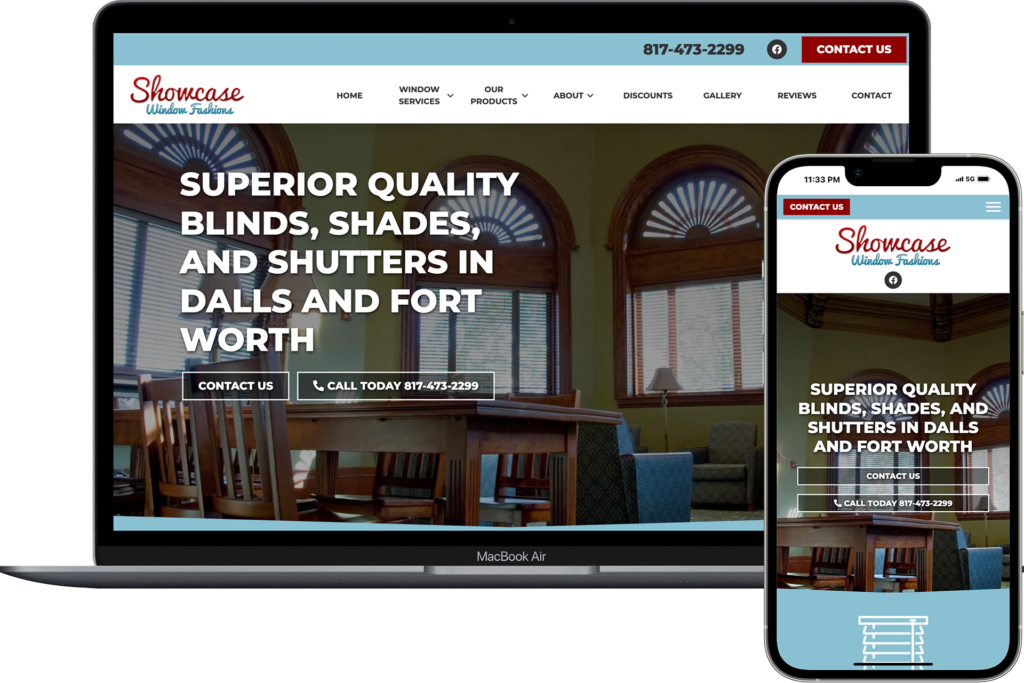 Showcase Window Fashions window services marketing client's website