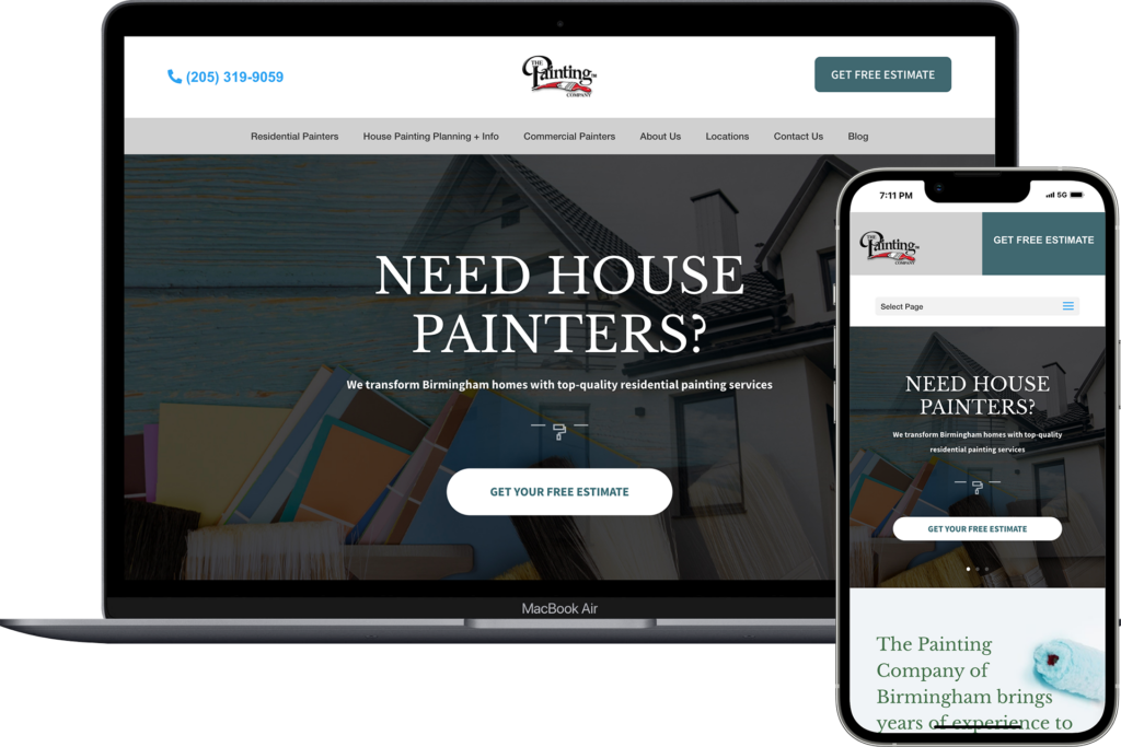 Birmingham painting company local digital marketing client's website on computer and phone screen